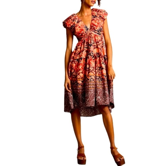 ANTHROPOLOGIE Floral Print V-Neck Babydoll Dress Size 12 NEW - Picture 2 of 13